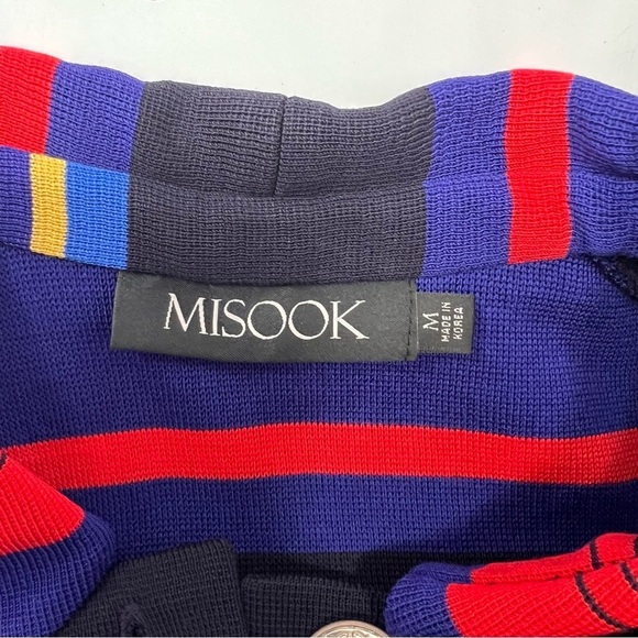 Mislook Striped Color Block Tailored Long Knit Jacket Size M NWT Chunky Button - Picture 9 of 14